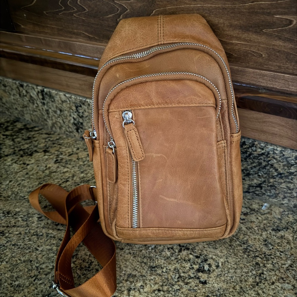 Tan Leather Crossbody Backpack